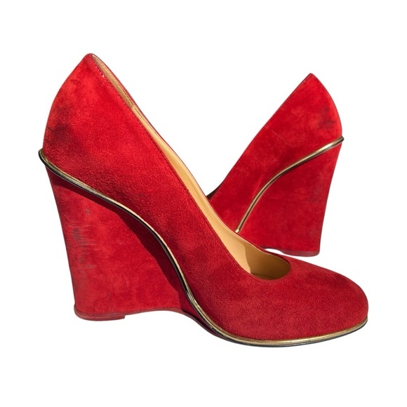 CHARLOTTE OLYMPIA Carmen 100 Wedge Suede Red Round Toe Heels Shoes EU 36 - Picture 5 of 10